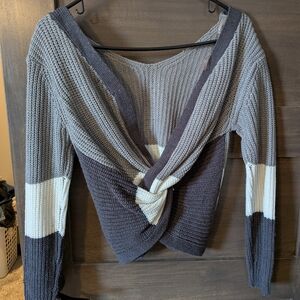 Poof! Gray and Cream V-Neck Sweater